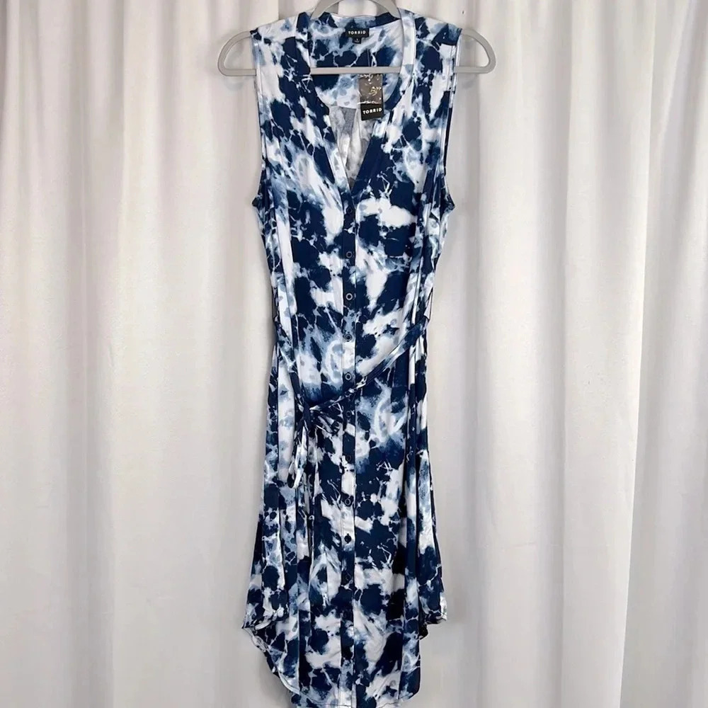 NWT Torrid Tie Dye Sleeveless Button Up Tie‎ Waist  Dress Size 1X